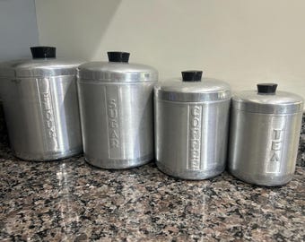 A. HELLER Hostess Ware Mid-Century Atomic Aluminum Canister Set (approx 1950-60)