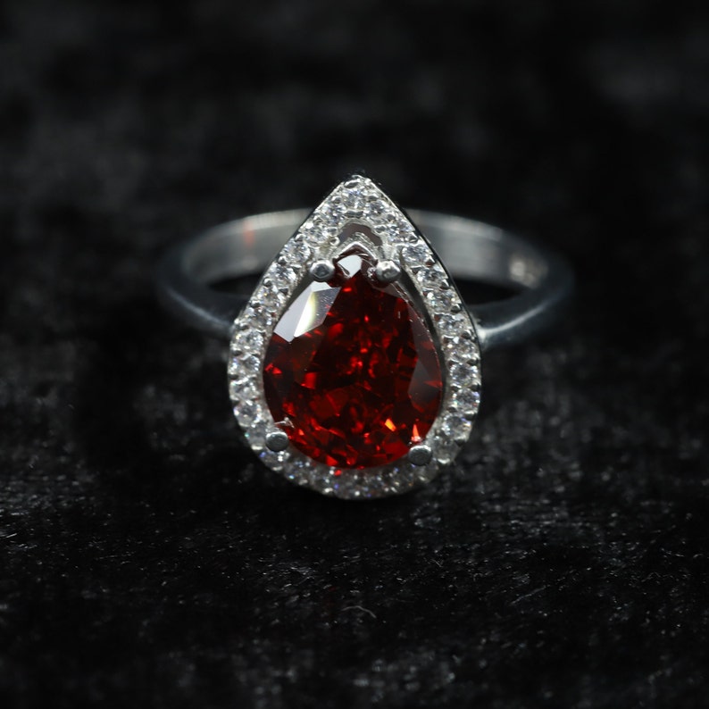 Red Ring Drop Red Ruby Pear Drop Sterling Silver Ring, Engagement Ring - Etsy