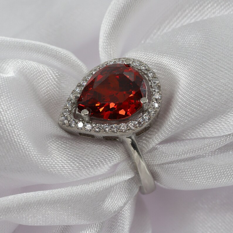 Red Ring Drop Red Ruby Pear Drop Sterling Silver Ring, Engagement Ring - Etsy
