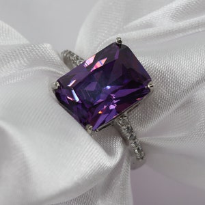 Purple Sapphire Diamond Ring, Emerald Cut Ring, Purple Engagement Ring, Purple amethyst engagement ring, February birthstone ring