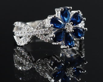 Marineblau Lotus Blume Ring dunkelblau Ring Eda Yildiz Ring Sterling Silber Frauen Schmuck Minimalist Schmuck Valentinstag Geschenk Mamas Geschenk