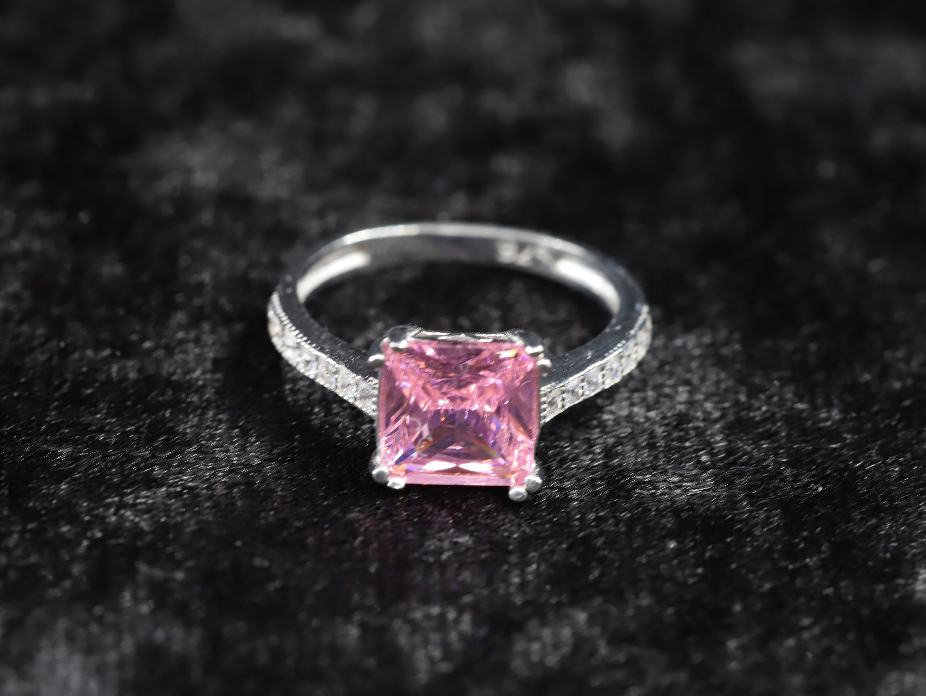 Pink Quartz Ring, Art Deco Ring, Princess Cut Pink Ring, Sterling ...