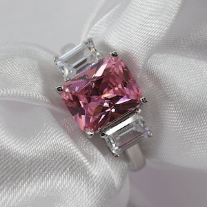 Art Deco pink Topaz Ring Sterling Silver Ring, Engagement Ring, Promise Ring, Emerald Cut Ring, birthstone ring, gemstone ring, wedding ring