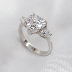 Heart Moissanite Engagement Ring Heart Shape CZ Ring Wedding Ring Anniversary Ring Three Stone Ring Promise Ring Gift for Her