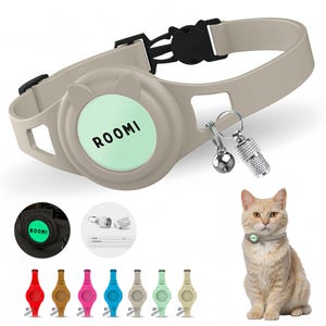 Airtag cat collar - Hypoallergenic cat collar with airtag holder, ID Tag, Bell & Breakaway clasp for easy tracking.