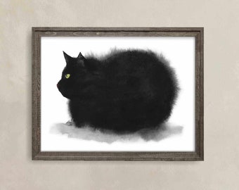 Black Cat Print, Printable Cat Decor, Cat Art, Funny Cat Art, Cat Lover Gift, Watercolor Painting Print, Cat Wall Decor