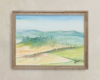 Tuscany Italy Landscape Print, Watercolor Painting, Wall Decor, Landscape Art, Art Lover Gift, Living Room Wall Art, Italy Art Print