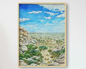 Joshua Tree National Park Print, Watercolor Landscape Painting, Wall Decor, Art Lover Gift, Travel Wall Art, National Park Art