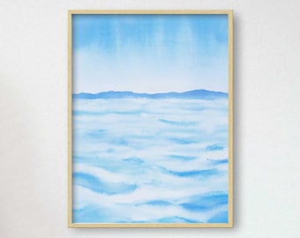 Abstract Sea Landscape Print, Watercolor Painting, Wall Decor, Nautical Art, Art Lover Gift, Living Room Wall Art, Ocean Art Print