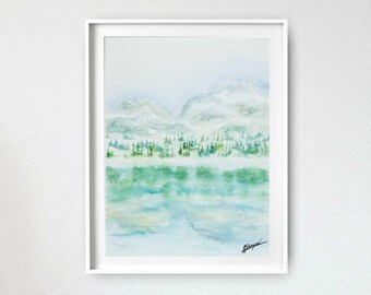 Mountains Landscape Art Print, Watercolor Painting, Wall Decor, Landscape Art, Art Lover Gift, Watercolor Art Print