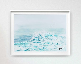 Sea Landscape Print, Watercolor Painting, Wall Decor, Nautical Art, Art Lover Gift, Living Room Wall Art, Ocean Art Print