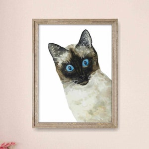 Siamese Cat Portrait Print, Cat Decor, Cat Art, Funny Cat Art, Cat Lover Gift, Watercolor Painting Print, Cat Wall Decor