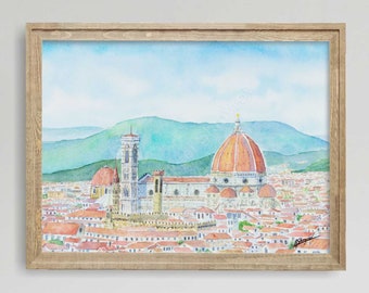 Santa Maria Del Fiore Italy Landscape Print, Watercolor Painting, Wall Decor, Landscape Art, Art Lover Gift, Living Room Wall Art, Italy Art