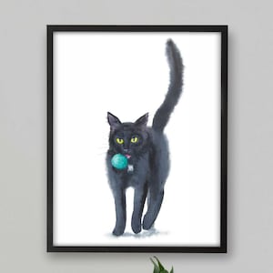 Black Cat Print, Printable Cat Decor, Cat Art, Funny Cat Art, Cat Lover Gift, Watercolor Painting Print, Cat Wall Decor