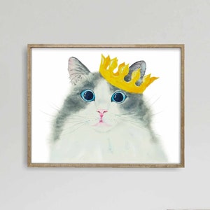 Gray Cat Portrait Print, Cat Decor, Cat Art, Funny Cat Art, Cat Lover Gift, Watercolor Painting Print, Cat Wall Decor