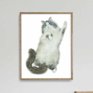 Gray Cat Print, Printable Cat Decor, Cat Art, Funny Cat Art, Cat Lover Gift, Watercolor Painting Print, Cat Wall Decor