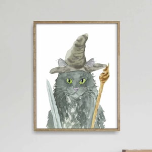 Gray Cat Portrait Print, Cat Decor, Cat Art, Funny Cat Art, Cat Lover Gift, Watercolor Painting Print, Classroom Decor, Kids Art Prints