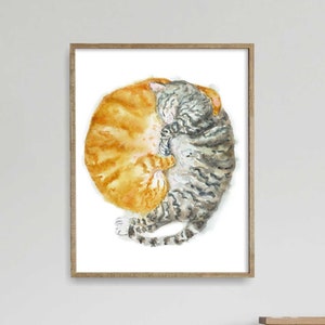Tabby and Orange Cat Print, Printable Cat Decor, Cat Art, Funny Cat Art, Cat Lover Gift, Watercolor Painting Print, Wall Decor, Ginger Cat