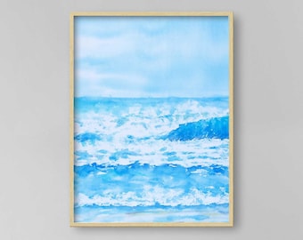 Abstract Sea Landscape Print, Watercolor Painting, Wall Decor, Nautical Art, Art Lover Gift, Living Room Wall Art, Ocean Art Print