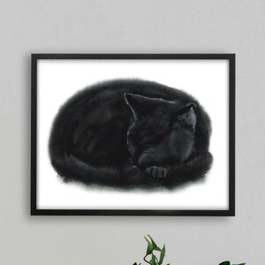 Napping Black Cat Print, Printable Cat Decor, Cat Art, Funny Cat Art, Cat Lover Gift, Watercolor Painting Print, Cat Wall Decor