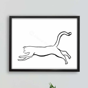 Printable Line Art Cat Print, Cat Decor, Cat Painting, Cat Lover Gift, Ink Art, Ink Drawing, Minimalist Art, Sumi-e Painting