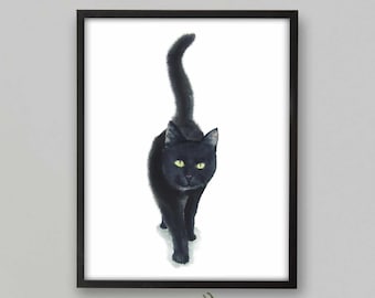 Black Cat Print, Printable Cat Decor, Cat Art, Funny Cat Art, Cat Lover Gift, Watercolor Painting Print, Cat Wall Decor
