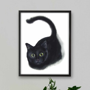 Black Cat Print, Printable Cat Decor, Cat Art, Funny Cat Art, Cat Lover Gift, Watercolor Painting Print, Cat Wall Decor