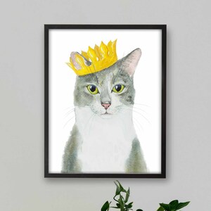 Gray Cat Portrait Print, Cat Decor, Cat Art, Funny Cat Art, Cat Lover Gift, Watercolor Painting Print, Cat Wall Decor