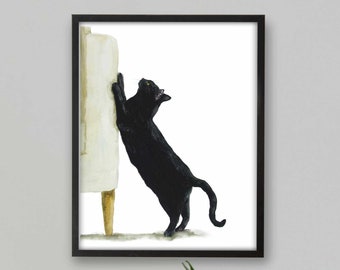 Black Cat Print, Printable Cat Decor, Cat Art, Funny Cat Art, Cat Lover Gift, Watercolor Painting Print, Cat Wall Decor