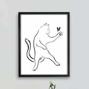 Printable Line Art Cat Print, Cat Decor, Cat Painting, Cat Lover Gift, Ink Art, Ink Drawing, Minimalist Art, Sumi-e Painting