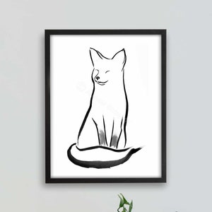 Printable Line Art Fox Print, Fox Decor, Fox Painting, Fox Lover Gift, Ink Art, Ink Drawing, Minimalist Art, Sumi-e Painting