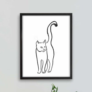 Printable Cat Line Art Print, Cat Decor, Cat Painting, Cat Lover Gift, Ink Art, Ink Drawing, Minimalist Art, Sumi-e Painting