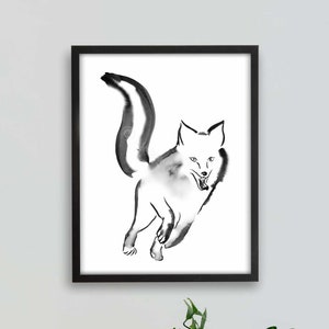 Printable Line Art Fox Print, Fox Decor, Fox Painting, Fox Lover Gift, Ink Art, Ink Drawing, Minimalist Art, Sumi-e Painting