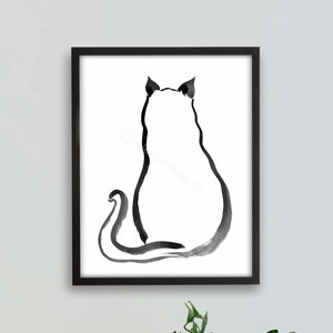 Printble Cat Line Art Print, Cat Decor, Cat Painting, Cat Lover Gift, Ink Art, Ink Drawing, Minimalist Art, Sumi-e Painting