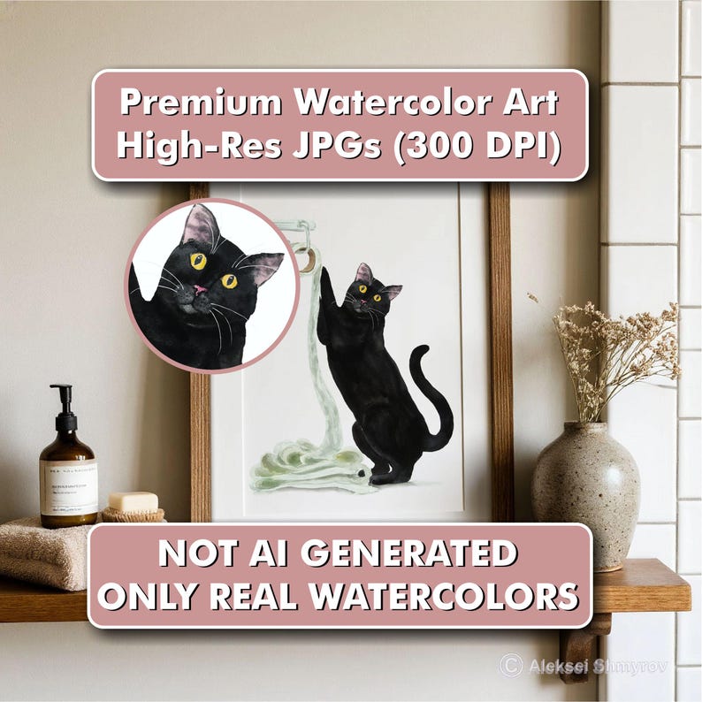 Bathroom Black Cat Art Print | Funny Cat Wall Decor| Printable Cat ...