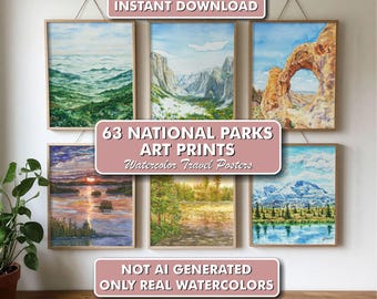 63 National Parks Printable Watercolor Art Set | Travel Wall Art | Landscape Painting | Nature Decor | Art Lover Gift | Travel Poster Bundle