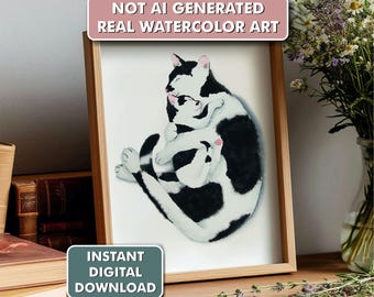 Black & White Cats Print | Printable Cat Wall Art | Watercolor Cat Decor | Cute Kitten Cat | Cat Lover Gift |Funny Cat Art Digital Download