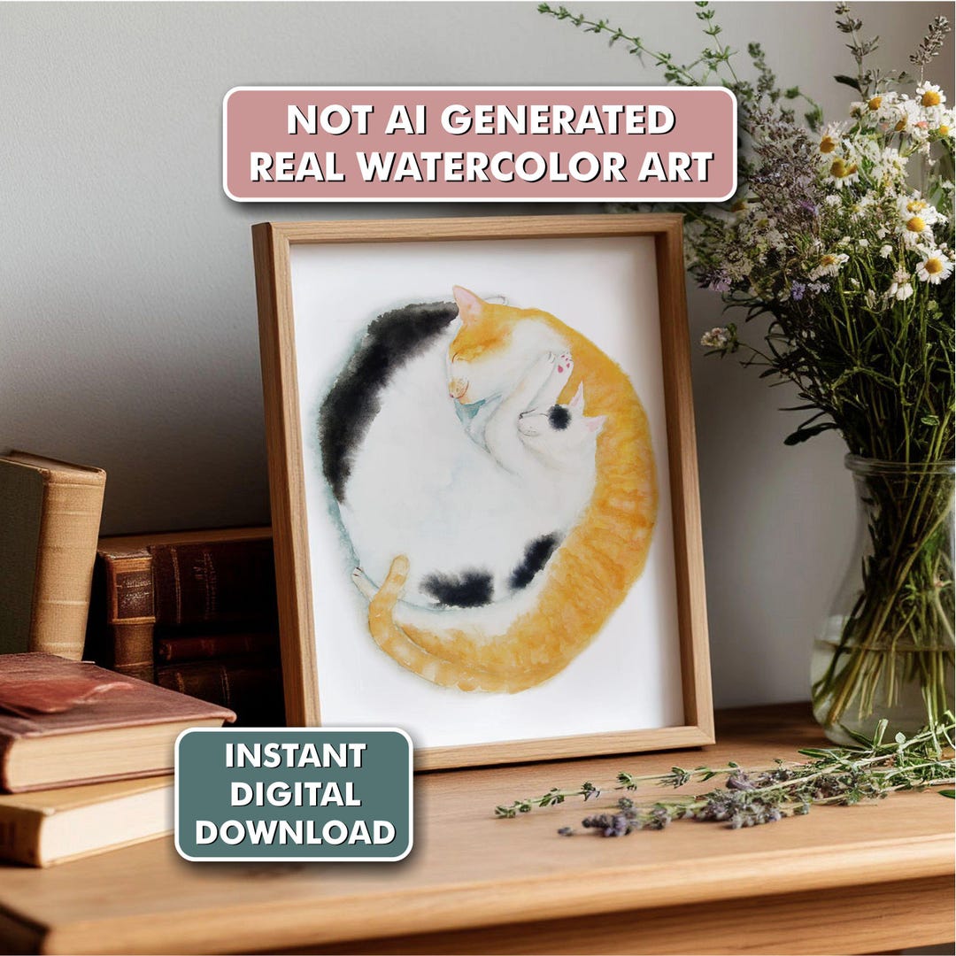White & Orange Cat Print | Printable Cat Wall Art | Watercolor Cat ...