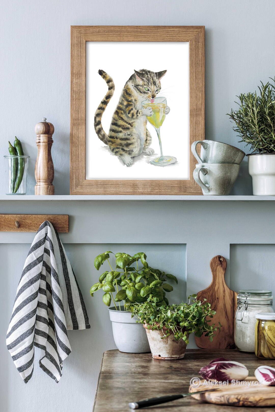 Tabby Cat and Wine Art Print, Cat Decor, Printable Wall Art, Funny Cat ...
