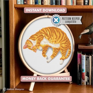 Nickerchende orange Katze Kreuzstichmuster | Süsse Katze Stickdatei | Katzenliebhaber Geschenk | Lustige Katze Kreuzstich | Sofortiger digitaler Download Katze
