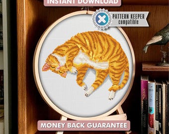 Napping Orange Cat Cross Stitch Pattern | Cute Cat Embroidery PDF | Cat Lover Gift | Funny Cat Cross Stitch | Instant Digital Download Cat