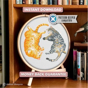 Orange & Tabby Cats Cross Stitch Pattern | Cute Cat Embroidery PDF | Cat Lover Gift | Funny Cat Cross Stitch | Instant Digital Download Cat