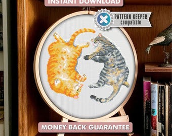 Orange & Tabby Cats Cross Stitch Pattern | Cute Cat Embroidery PDF | Cat Lover Gift | Funny Cat Cross Stitch | Instant Digital Download Cat