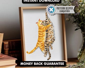 Orange & Tabby Cats Cross Stitch Pattern | Cute Cat Embroidery PDF | Cat Lover Gift | Funny Cat Cross Stitch | Instant Digital Download Cat