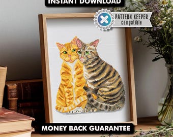 Orange & Tabby Cats Cross Stitch Pattern | Cute Cat Embroidery PDF | Cat Lover Gift | Funny Cat Cross Stitch | Instant Digital Download Cat