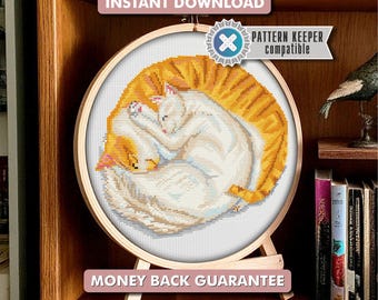 Orange & White Cats Cross Stitch Pattern | Cute Cat Embroidery PDF | Cat Lover Gift | Funny Cat Cross Stitch | Instant Digital Download Cat