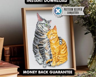 Orange & Tabby Cats Cross Stitch Pattern | Cute Cat Embroidery PDF | Cat Lover Gift | Funny Cat Cross Stitch | Instant Digital Download Cat