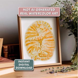 Two Cuddling Orange Cats Print | Printable Cat Wall Art | Watercolor Cat Decor | Cute Cat | Cat Lover Gift | Funny Cat Art Digital Download