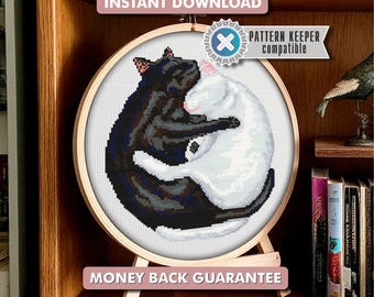 Black & White Cats Cross Stitch Pattern | Cute Cat Embroidery PDF | Cat Lover Gift | Funny Cat Cross Stitch | Instant Digital Download Cat