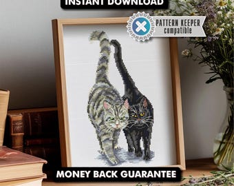 Black & Tabby Cats Cross Stitch Pattern | Cute Cat Embroidery PDF | Cat Lover Gift | Funny Cat Cross Stitch | Instant Digital Download Cat